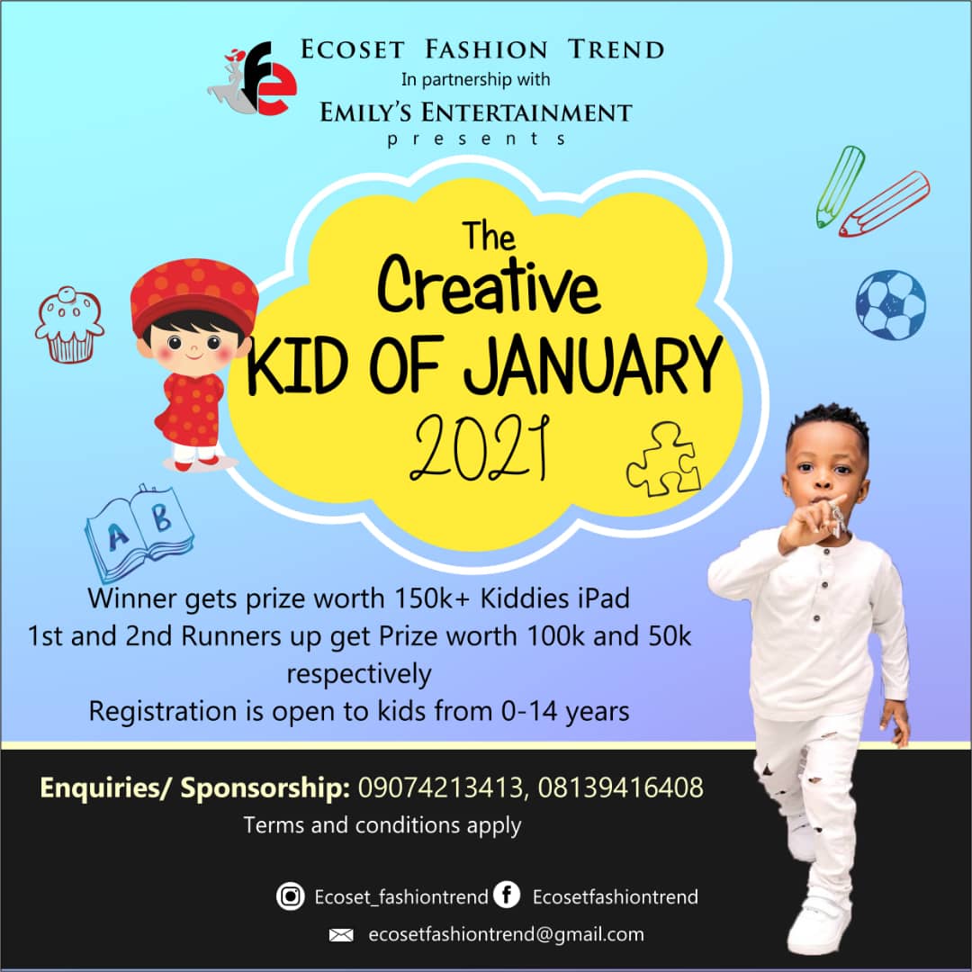 CREATIVE KID OF THE MONTH JANUARY  ECOSET FASHIONTREND Voting Contest @ Fetem.com.ng