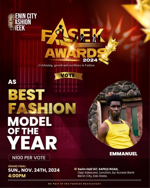 Vote EMMANUEL EMMANUEL in Best Fashion model of the year Voting Contest @ Fetem.com.ng