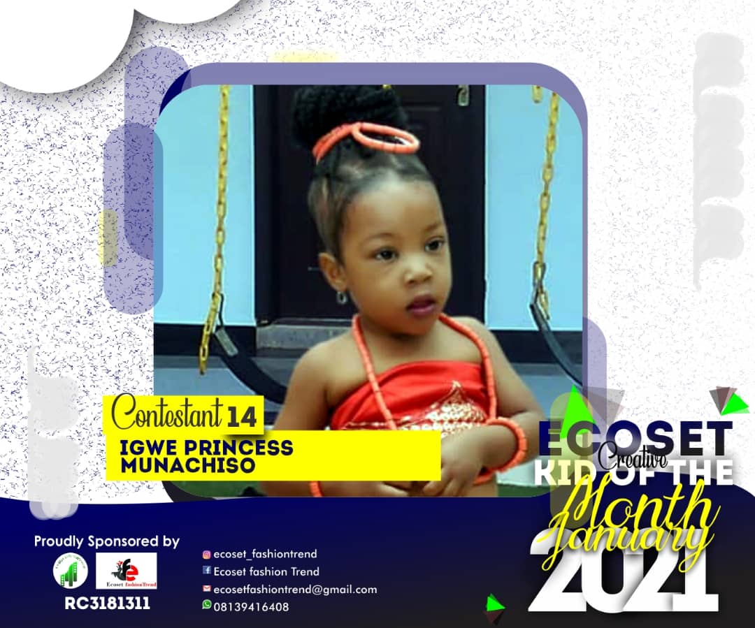 Vote IGWE	PRINCESS MUNACHISO in CREATIVE KID OF THE MONTH JANUARY  ECOSET FASHIONTREND  STAGE 1 Voting Contest @ Fetem.com.ng