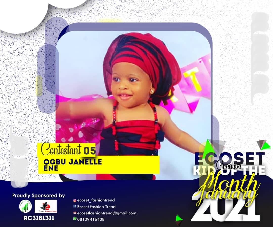 Vote OGBU	JANELLE ENE in CREATIVE KID OF THE MONTH JANUARY  ECOSET FASHIONTREND  STAGE 1 Voting Contest @ Fetem.com.ng