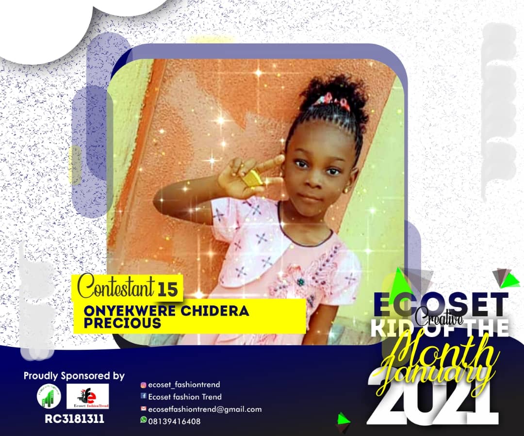 Vote ONYEKWERE	CHIDERA PRECIOUS in CREATIVE KID OF THE MONTH JANUARY  ECOSET FASHIONTREND  STAGE 1 Voting Contest @ Fetem.com.ng