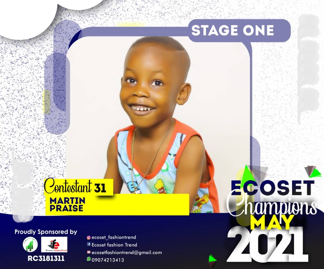 Vote MARTIN PRAISE in CHAMPIONS KID OF MAY PHOTO CONTEST Voting Contest @ Fetem.com.ng