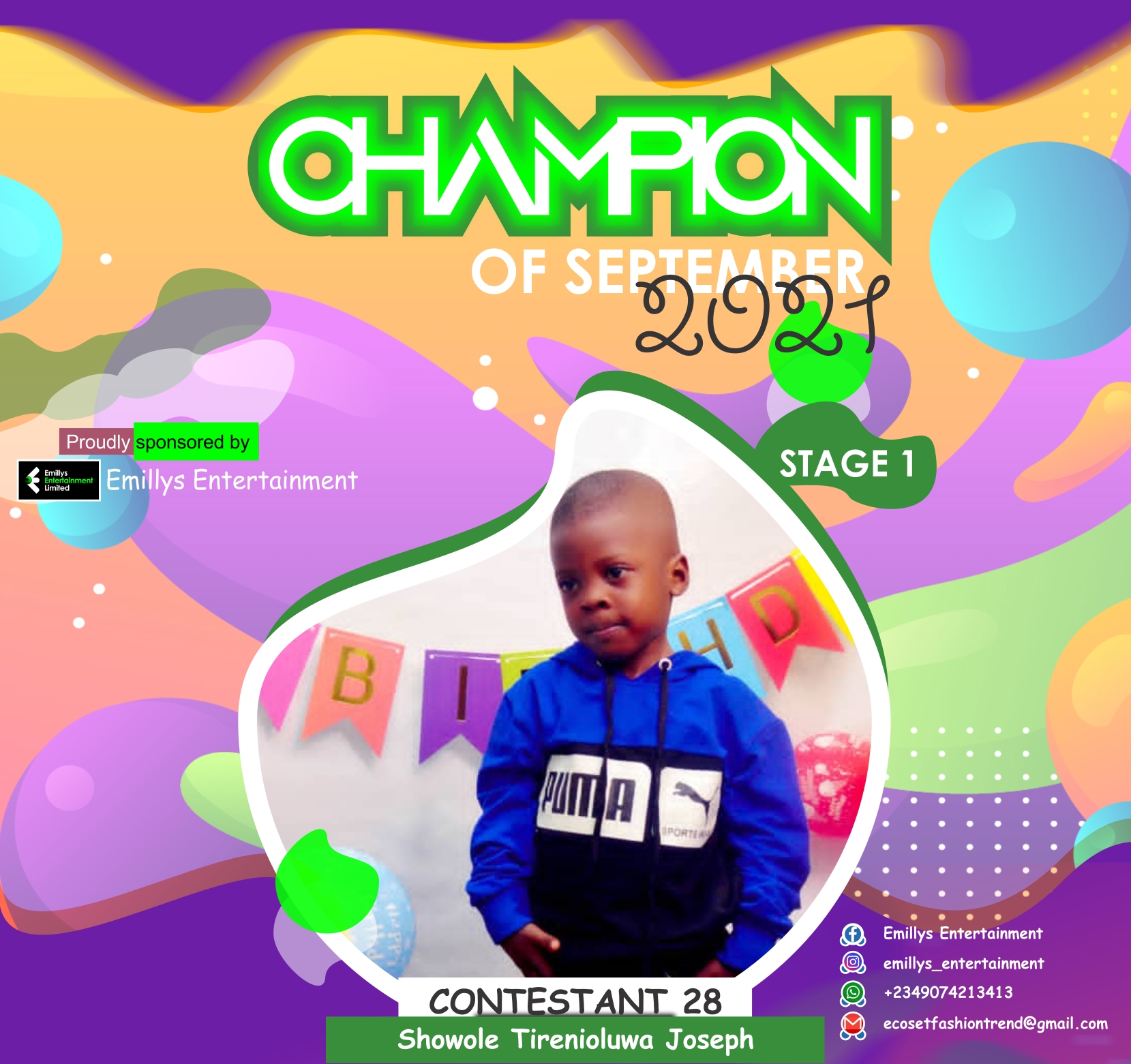 Vote SHOWOLE	TIRENIOLUWA JOSEPH in CHAMPIONS OF SEPTEMBER Voting Contest @ Fetem.com.ng