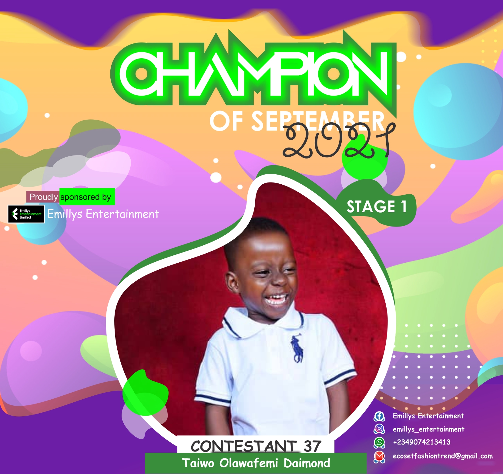 Vote TAIWO	OLAWAFEMI DIMOND in CHAMPIONS OF SEPTEMBER Voting Contest @ Fetem.com.ng