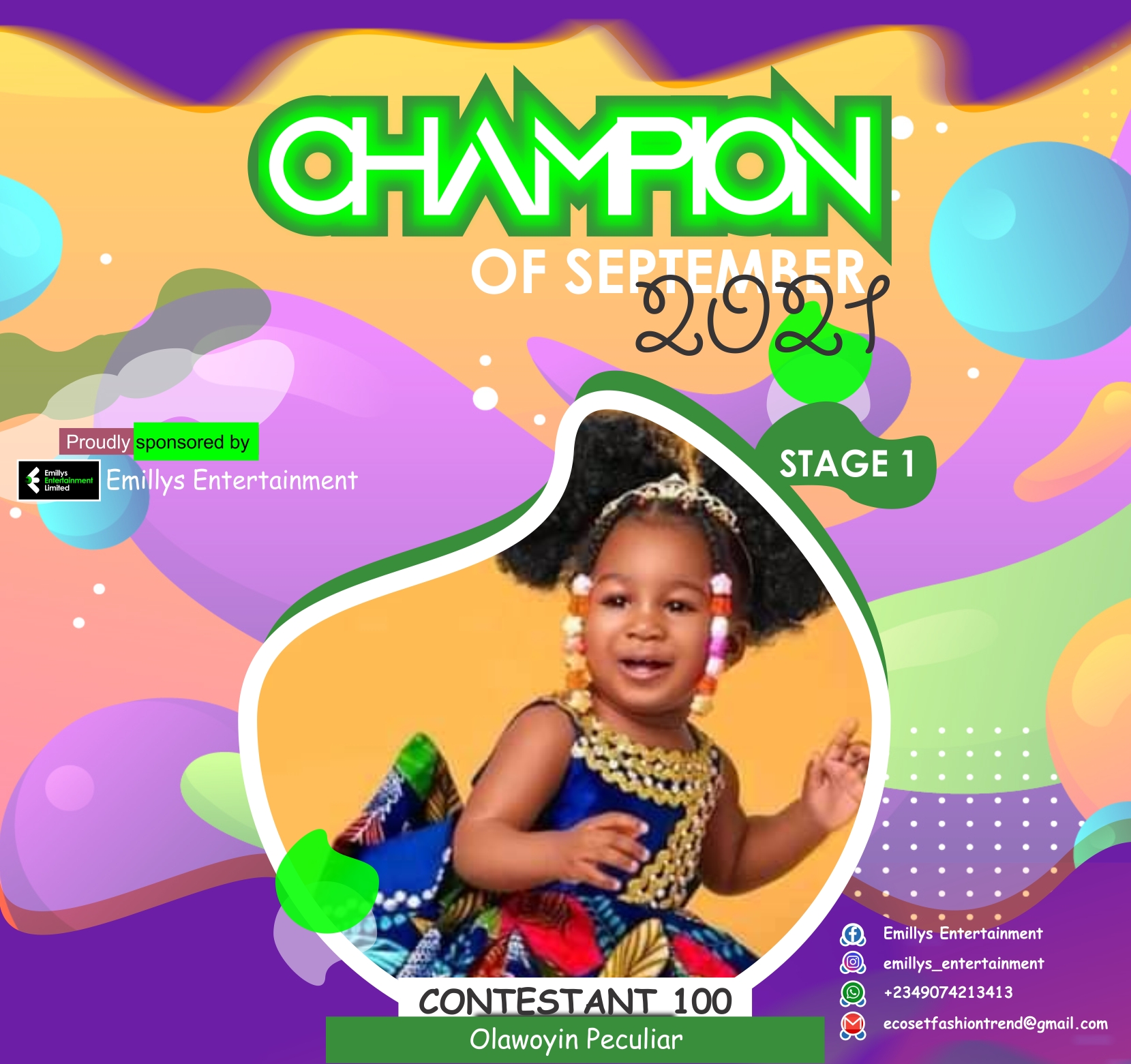 Vote OLAWOYIN PECULIAR in CHAMPIONS OF SEPTEMBER Voting Contest @ Fetem.com.ng