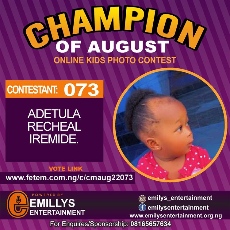 Vote ADETULA	RECHEAL IREMIDE in CHAMPION OF AUGUST 2022 Voting Contest @ Fetem.com.ng