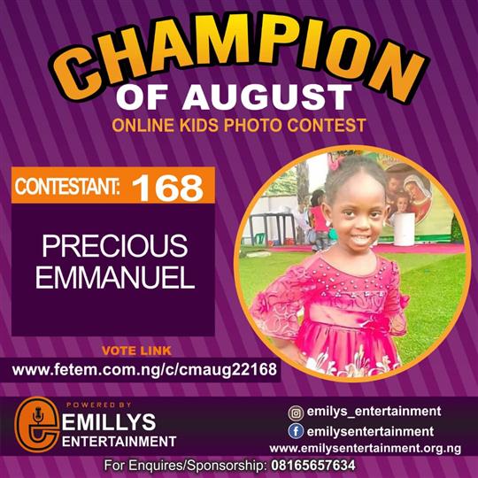 Vote PRECIOUS EMMANUEL in CHAMPION OF AUGUST 2022 Voting Contest @ Fetem.com.ng