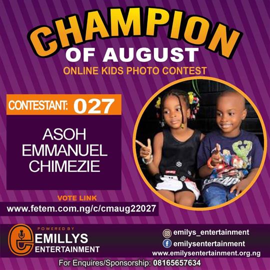 Vote ASOH	EMMANUELLA CHIDERA in CHAMPION OF AUGUST 2022 Voting Contest @ Fetem.com.ng