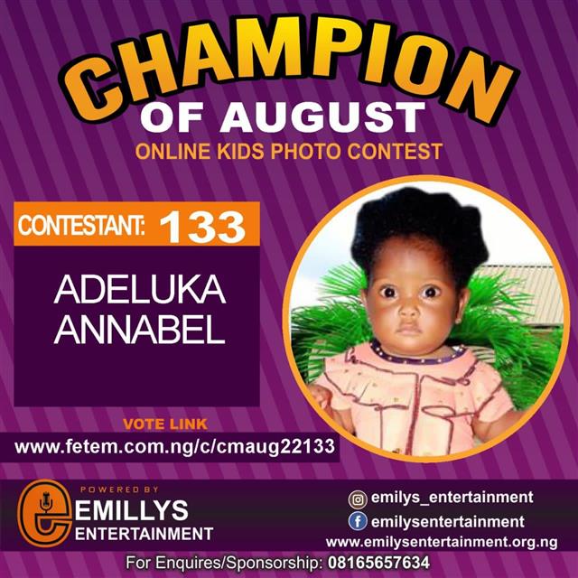 Vote ADELUKA ANNABEL in CHAMPION OF AUGUST 2022 Voting Contest @ Fetem.com.ng