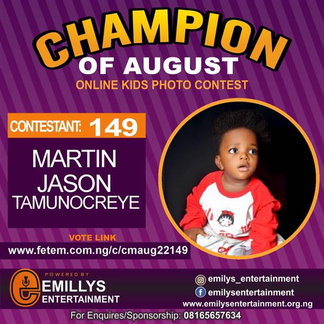 Vote MARTIN	JASON TAMUNOCREYE in CHAMPION OF AUGUST 2022 Voting Contest @ Fetem.com.ng