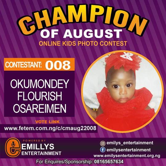 Vote OKUMONDEY	FLOURISH OSAREIMEN in CHAMPION OF AUGUST 2022 Voting Contest @ Fetem.com.ng