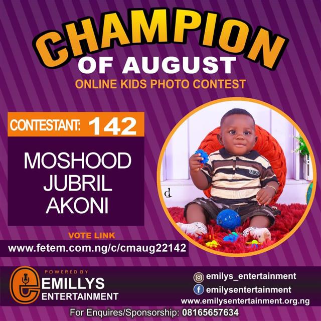 Vote MOSHOOD	JUBRIL AKONI in CHAMPION OF AUGUST 2022 Voting Contest @ Fetem.com.ng