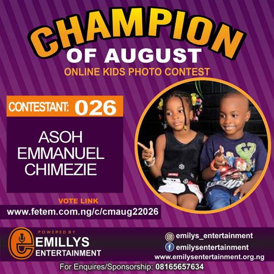 Vote ASOH	EMMANUEL CHIMEZIE in CHAMPION OF AUGUST 2022 Voting Contest @ Fetem.com.ng