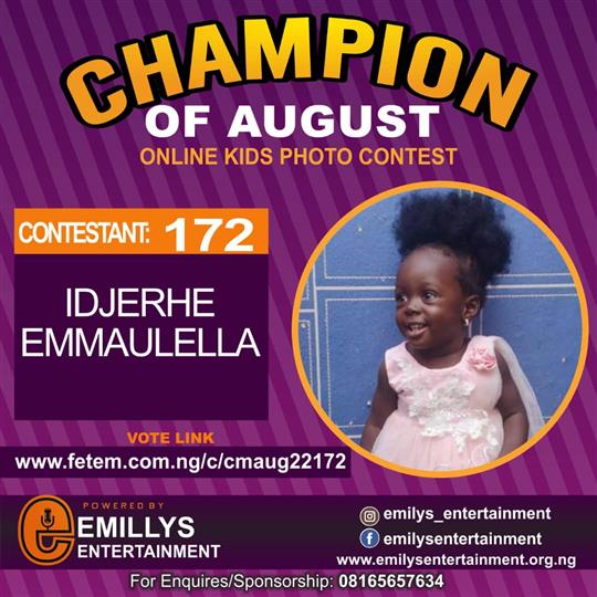 Vote IDJERHE EMMANUELLA in CHAMPION OF AUGUST 2022 Voting Contest @ Fetem.com.ng