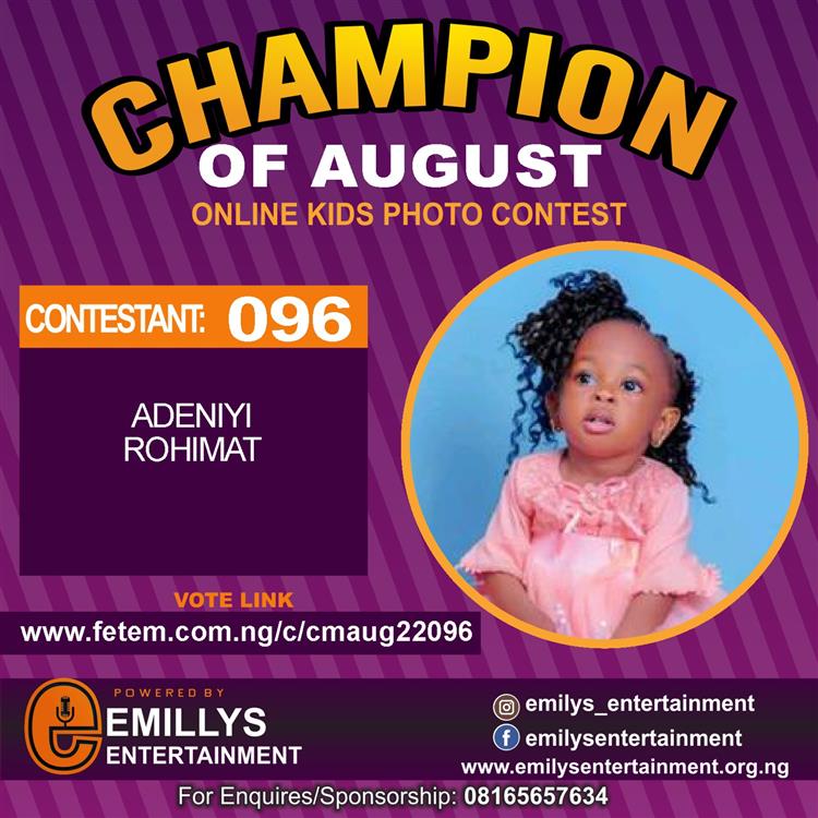 Vote ADENIYI ROHIMAT in CHAMPION OF AUGUST 2022 Voting Contest @ Fetem.com.ng