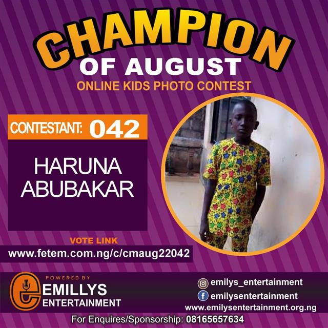 Vote HARUNA ABUBAKAR in CHAMPION OF AUGUST 2022 Voting Contest @ Fetem.com.ng