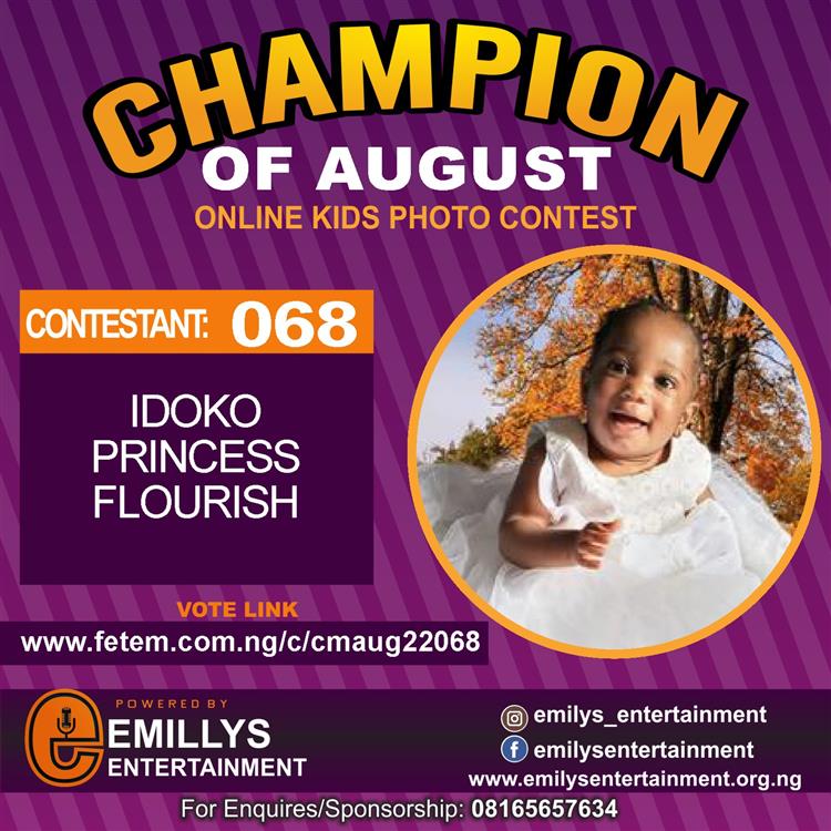 Vote IDOKO	PRINCESS FLOURISH in CHAMPION OF AUGUST 2022 Voting Contest @ Fetem.com.ng