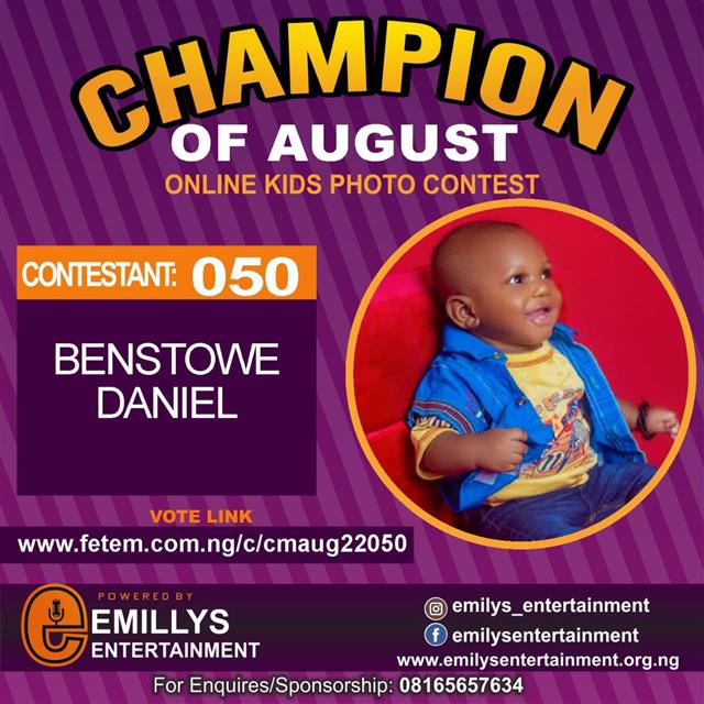 Vote BENSTOWE DANIEL in CHAMPION OF AUGUST 2022 Voting Contest @ Fetem.com.ng