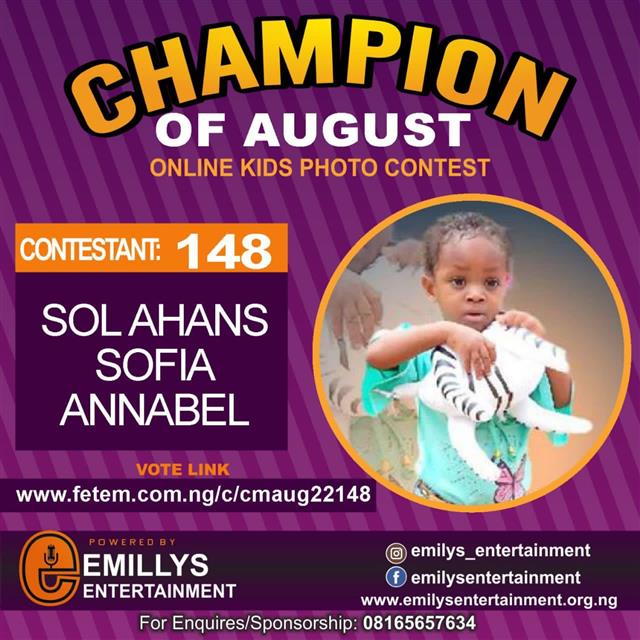 Vote SOL AHANS	SOFIA ANNABEL in CHAMPION OF AUGUST 2022 Voting Contest @ Fetem.com.ng