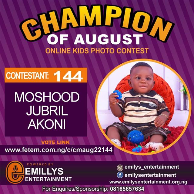 Vote MOSHOOD	JUBRIL AKONI in CHAMPION OF AUGUST 2022 Voting Contest @ Fetem.com.ng