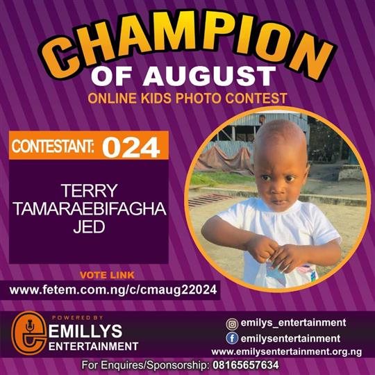 Vote TERRY	TAMARAEBIFAGHA JED in CHAMPION OF AUGUST 2022 Voting Contest @ Fetem.com.ng