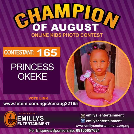 Vote PRINCESS OKEKE in CHAMPION OF AUGUST 2022 Voting Contest @ Fetem.com.ng