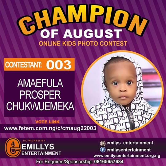 Vote AMAEFULA	PROSPER CHUKWUEMEKA in CHAMPION OF AUGUST 2022 Voting Contest @ Fetem.com.ng