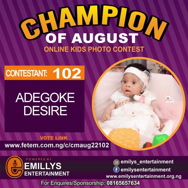 Vote ADEGOKE DESIRE in CHAMPION OF AUGUST 2022 Voting Contest @ Fetem.com.ng