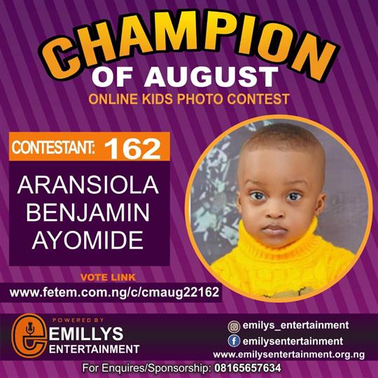 Vote ARANSIOLA	BENJAMIN AYOMIDE in CHAMPION OF AUGUST 2022 Voting Contest @ Fetem.com.ng