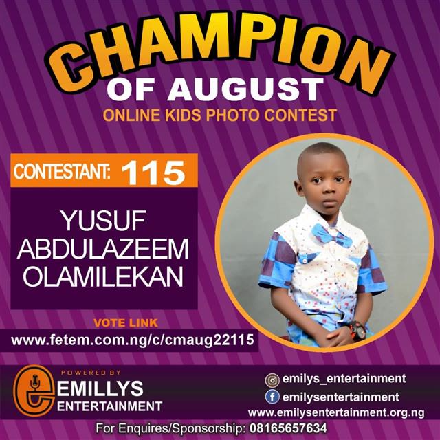 Vote YUSUF	ABDULAZEEM 08130713697 in CHAMPION OF AUGUST 2022 Voting Contest @ Fetem.com.ng