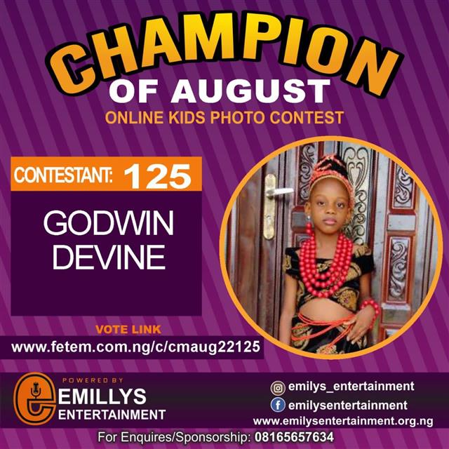 Vote GODWIN DEVINE in CHAMPION OF AUGUST 2022 Voting Contest @ Fetem.com.ng