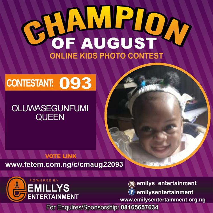 Vote OLUWASEGUNFUMI QUEEN in CHAMPION OF AUGUST 2022 Voting Contest @ Fetem.com.ng