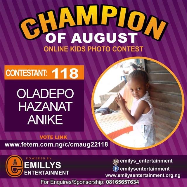 Vote OLADEPO	HAZANAT ANIKE in CHAMPION OF AUGUST 2022 Voting Contest @ Fetem.com.ng