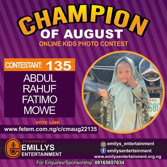 Vote ABDUL-RAHUF FATIMO in CHAMPION OF AUGUST 2022 Voting Contest @ Fetem.com.ng