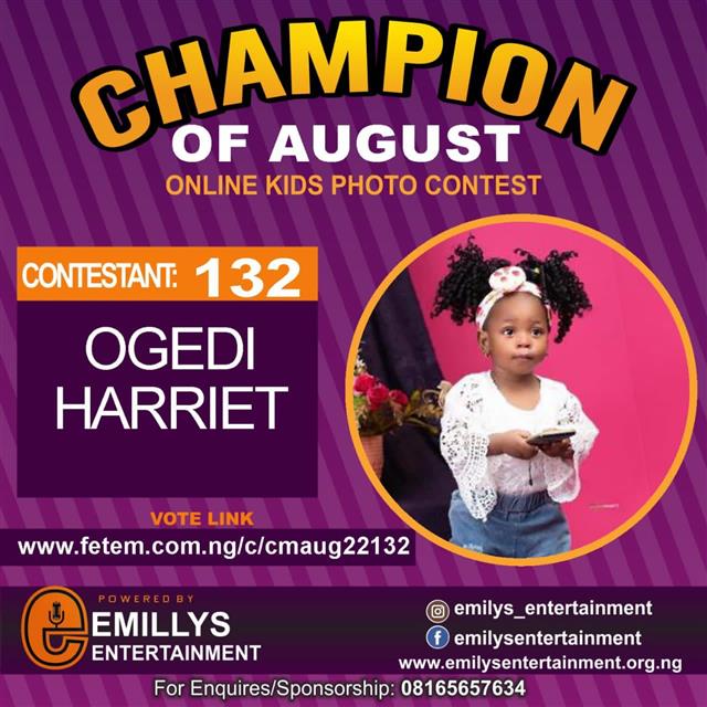 Vote OGEDI HARRIET in CHAMPION OF AUGUST 2022 Voting Contest @ Fetem.com.ng