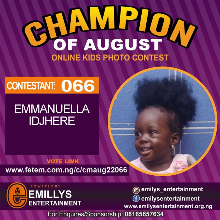 Vote EMMANUELLA IDJHERE in CHAMPION OF AUGUST 2022 Voting Contest @ Fetem.com.ng