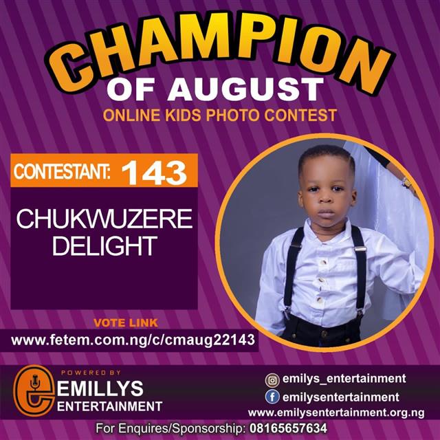 Vote CHUKWUZERE	DELIGHT CHUKWUZERE in CHAMPION OF AUGUST 2022 Voting Contest @ Fetem.com.ng