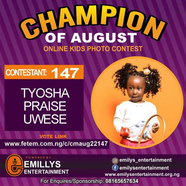 Vote TYOSHA	PRAISE UWESE in CHAMPION OF AUGUST 2022 Voting Contest @ Fetem.com.ng