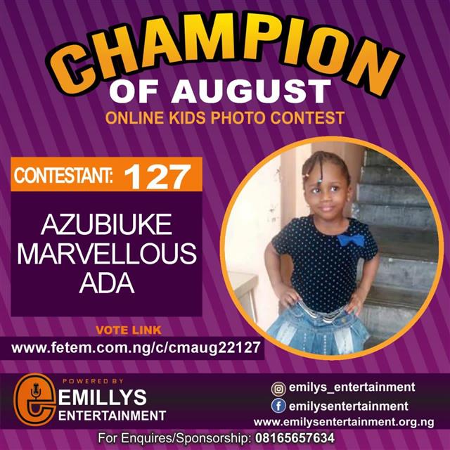 Vote AZUBIUKE	MARVELLOUS ADA in CHAMPION OF AUGUST 2022 Voting Contest @ Fetem.com.ng