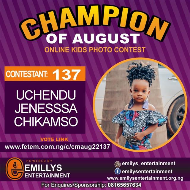 Vote UCHENDU	JENESSSA CHIKAMSO in CHAMPION OF AUGUST 2022 Voting Contest @ Fetem.com.ng