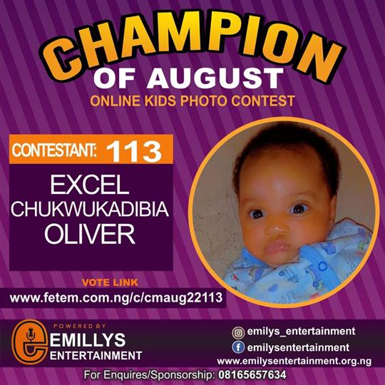 Vote JOSHUA  	ZION UFUAMI in CHAMPION OF AUGUST 2022 Voting Contest @ Fetem.com.ng