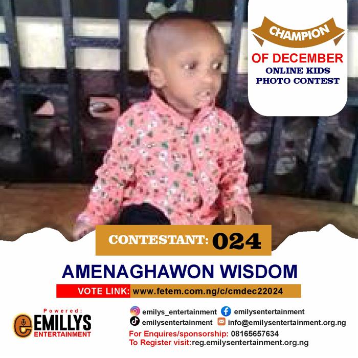 Vote Amenaghawon Wisdom in Champion of the month December Voting Contest @ Fetem.com.ng