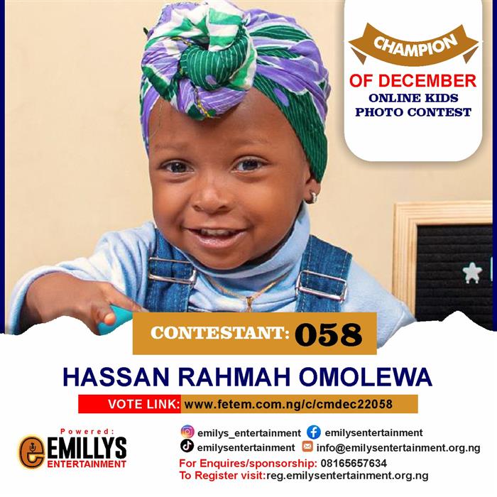 Vote Hassan	Rahmah Omolewa in Champion of the month December Voting Contest @ Fetem.com.ng