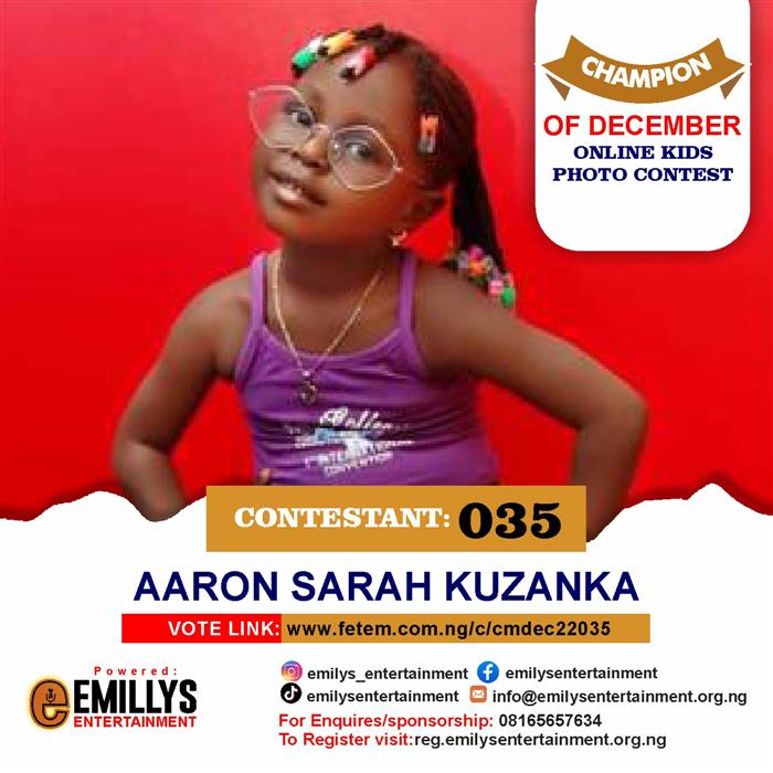 Vote Aaron	Sarah Kuzanka in Champion of the month December Voting Contest @ Fetem.com.ng