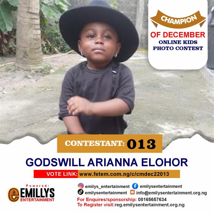 Vote Godswill Arianna	Elohor in Champion of the month December Voting Contest @ Fetem.com.ng