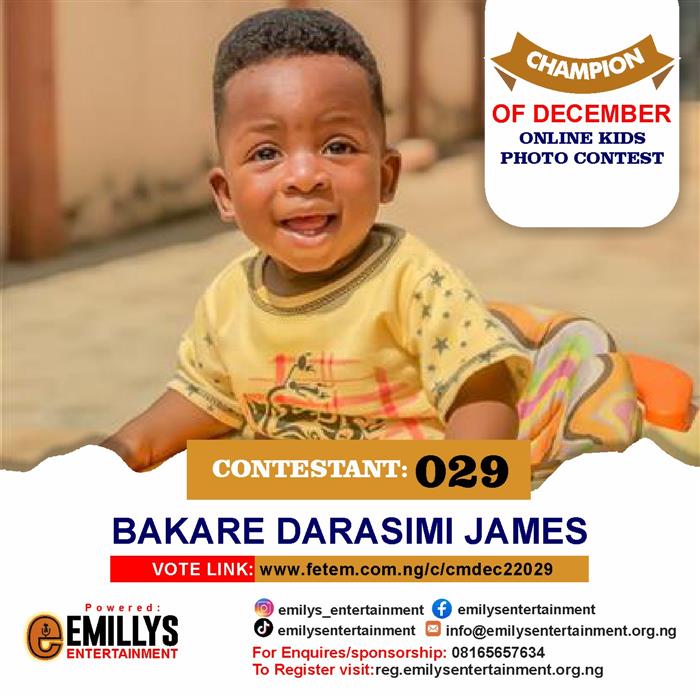 Vote Bakare	Darasimi James in Champion of the month December Voting Contest @ Fetem.com.ng