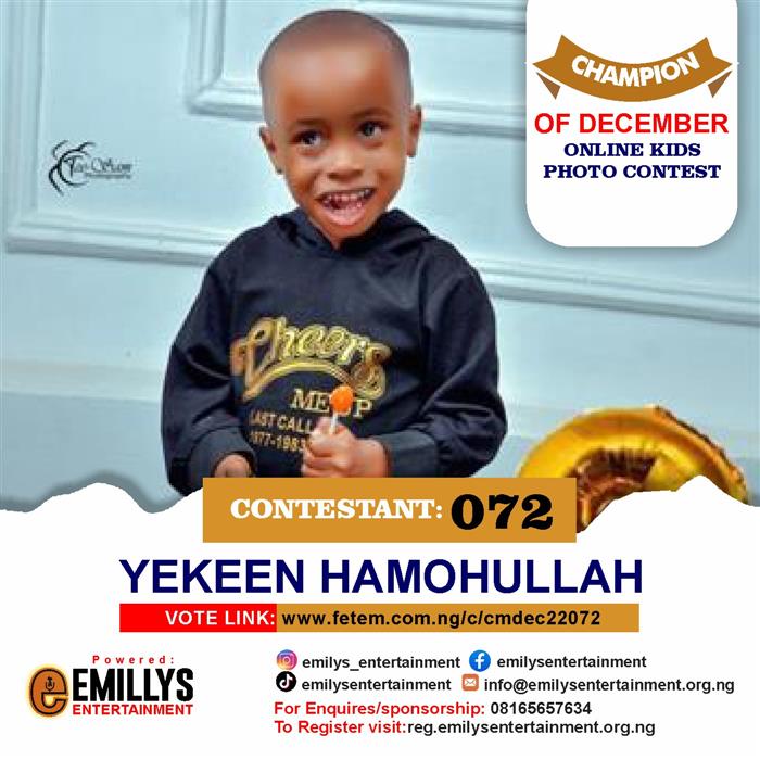 Vote Yekeen Hamohullah in Champion of the month December Voting Contest @ Fetem.com.ng