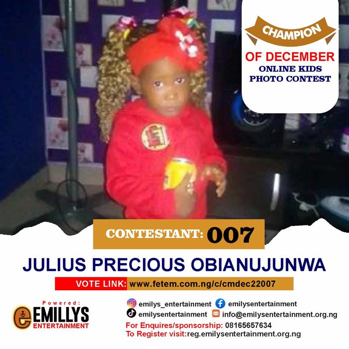 Vote Julius	Precious Obianujunwa in Champion of the month December Voting Contest @ Fetem.com.ng