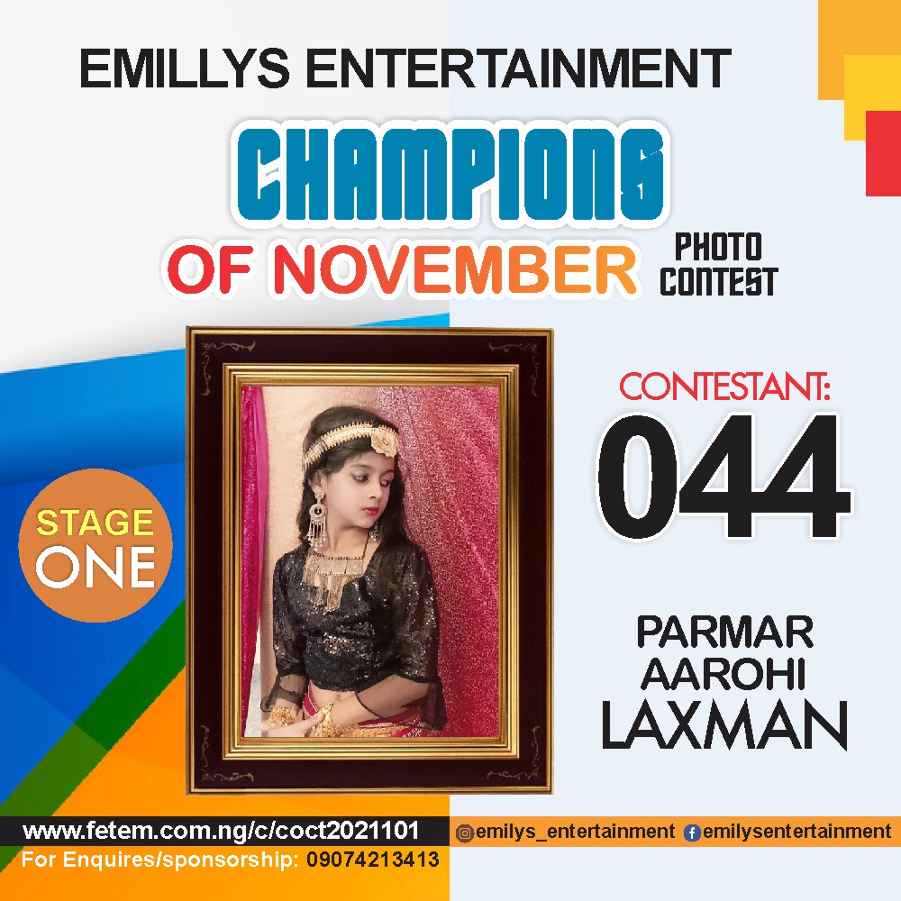 Vote PARMAR	AAROHI LAXMAN in CHAMPION OF NOVEMBER Voting Contest @ Fetem.com.ng