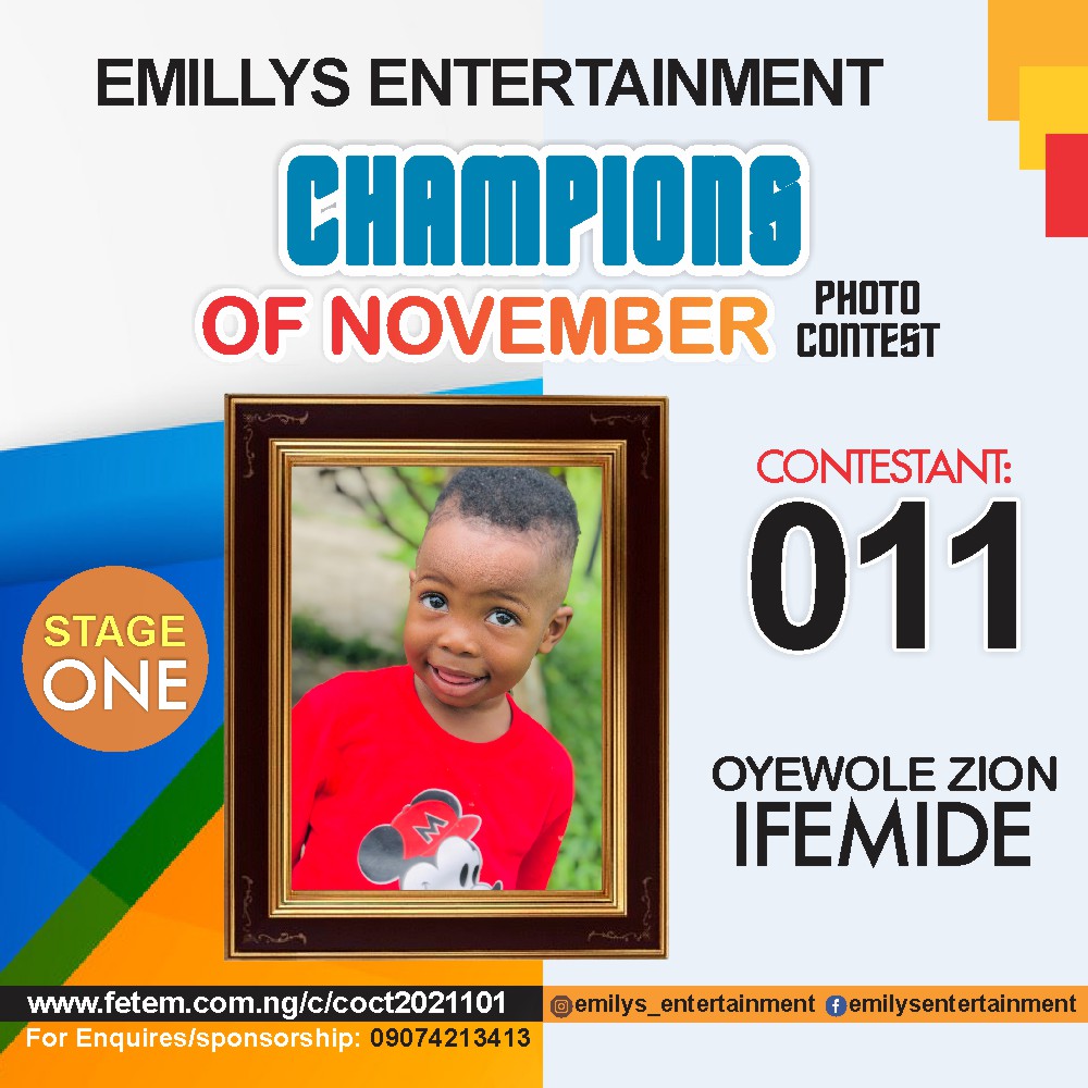 Vote OYEWOLE	ZION IFEMIDE in CHAMPION OF NOVEMBER Voting Contest @ Fetem.com.ng